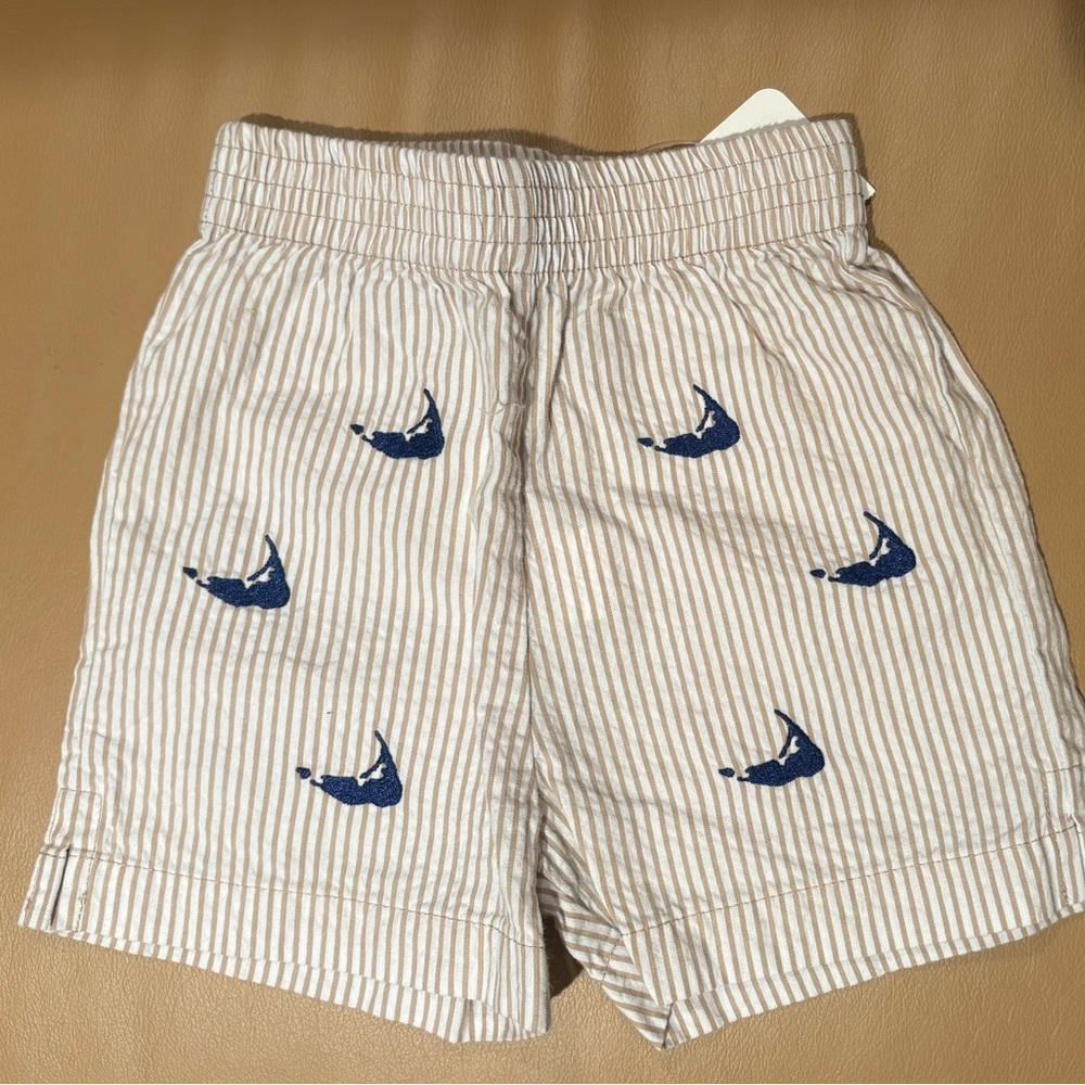 Light brown striped Shorts with Nantucket island Embroidery